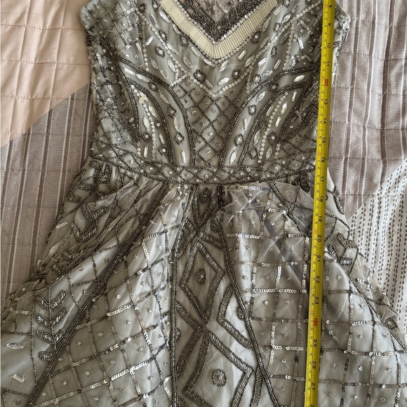 Lotus Threads Gray Beaded Dress – Size 2 – Open Back & Layered Skirt - Picture 7 of 12